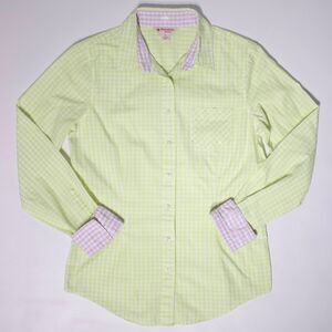 Brooks Brothers Light Green Gingham Button-Down with Pink Trim